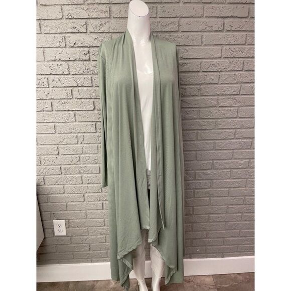 Pink Lily Green Ribbed Long Open Front Duster / Cardigan Size S - Picture 3 of 12